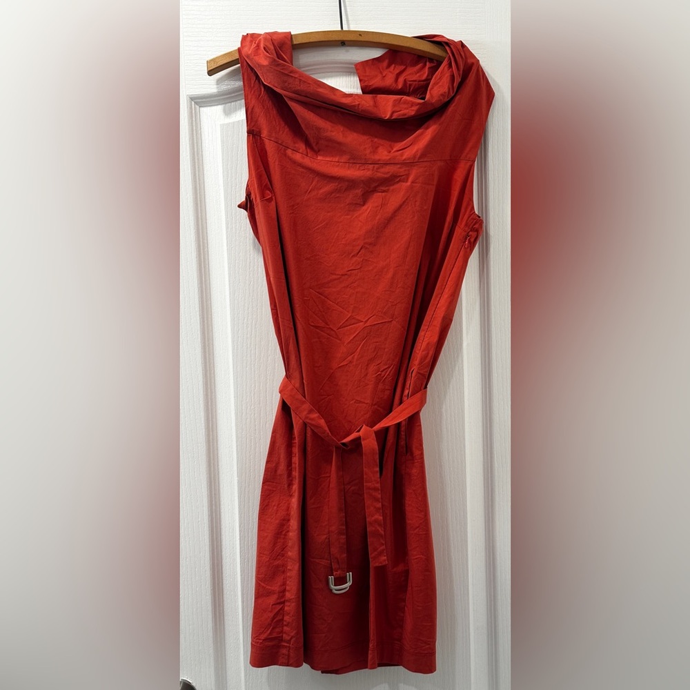Lida Baday Burnt Orange Summer Sleeveless Shift Dress with Pockets